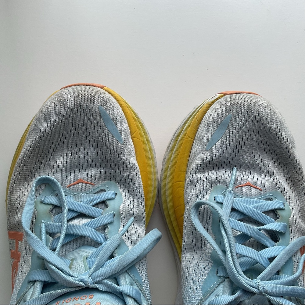 Hoka Women's Light Blue White Yellow Running Shoes - Picture 3 of 10